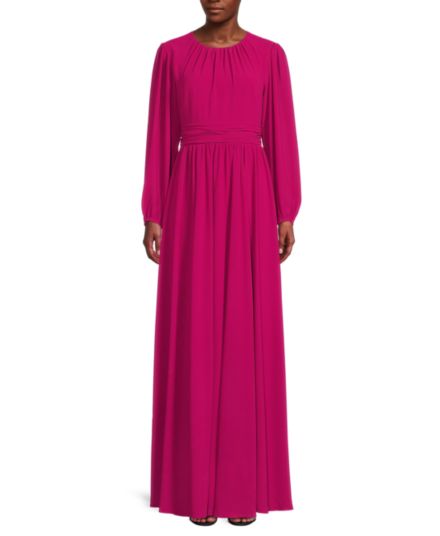 ​Long Sleeve Belted Maxi Gown Mikael Aghal
