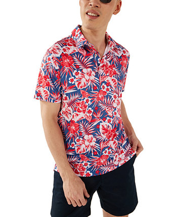 Men's Slim Fit Red, White Flowers & Palm Short Sleeve Performance 2.0 Polo Shirt CHUBBIES