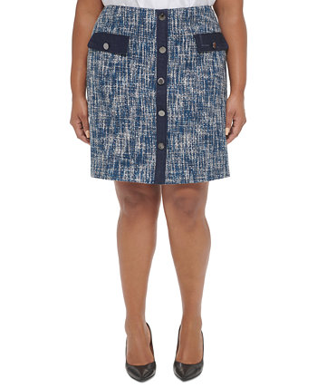 Твидовая юбка больших размеров с искусственными пуговицами спереди Calvin Klein