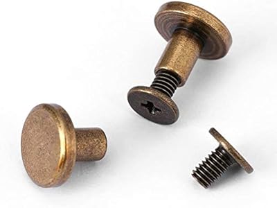 Pack of 20 Sets Brass Flat Head Button Stud, Bronze Leathercraft Screws Nail Rivets, DIY Leather Craft Metal Rivet for Belt Strap Bag Shoes Decoration(8mm) Walfront