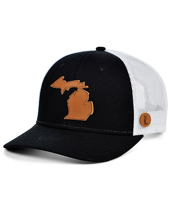 Men's Black and White Michigan Statement Trucker Snapback Adjustable Hat Local Crowns