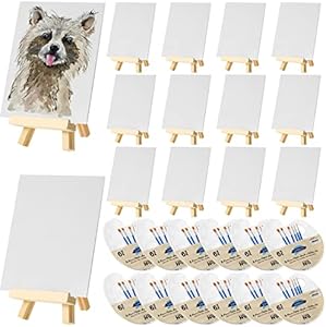 Zonon 120 Pcs Painting Set with Easels Includes Wood Easels, Painting Canvas, Nylon Hair Brushes and Plastic Palettes with Thumb Hole, Art Painting Supplies Kit for Adults Students (4" X 6") Zonon