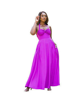Women's Plus Size Jillian Smocked Halter Maxi A Line Dress Rebdolls