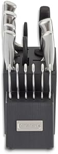 Cuisinart Block Knife Set, 15pc Cutlery Knife Set with Steel Blades for Precise Cutting, Lightweight, Stainless Steel, Durable & Dishwasher Safe, Grey Cuisinart