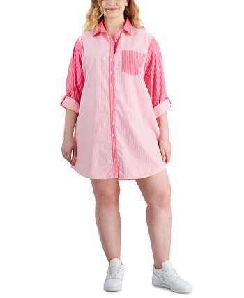Trendy Plus Size Colorblocked Shirtdress Full Circle