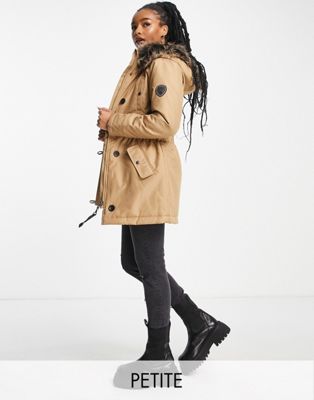 Only Petite faux fur hood parka coat in camel  Only Petite