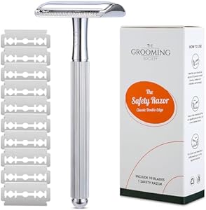 Single Blade Razor with 10 Double Edge Safety Razor Blades Refill, Metal Razor for Men Women, Zero Waste Reusable Eco-Friendly Razor for Close Smooth Shave - Gold The Grooming Society