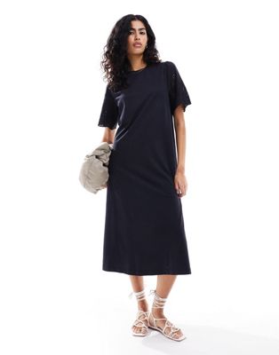 Y.A.S jersey maxi T-shirt dress with broderie sleeves in black Y.A.S