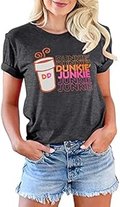 Coffee Shirt Women Dunkie Junkie T-Shirt Funny Letter Print Summer Graphic Shirts Causal Short Sleeve Tee Tops TAOHONG