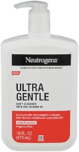 Neutrogena Ultra Gentle Daily Facial Cleanser with Pro-Vitamin B5 for Acne-Prone & Sensitive Skin, Fragrance-Free, Dye-Free, Soap-Free, Paraben-Free & Hypoallergenic Face Wash, 16 fl. oz Neutrogena