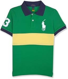 Polo Ralph Lauren Kids Boys Mesh Cotton Colorblock Stripe Big Pony Polo Shirt,, Blue/Pale Yellow/White Polo Ralph Lauren