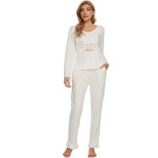 Женская одежда для сна с милым принтом, ночная рубашка с брюками, пижамный комплект с длинными рукавами Cheibear