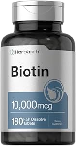 Horbäach Biotin 10000mcg | 180 Fast Dissolve Tablets | Beauty Formula | Vegetarian Supplement | Non-GMO, Gluten Free Horbäach