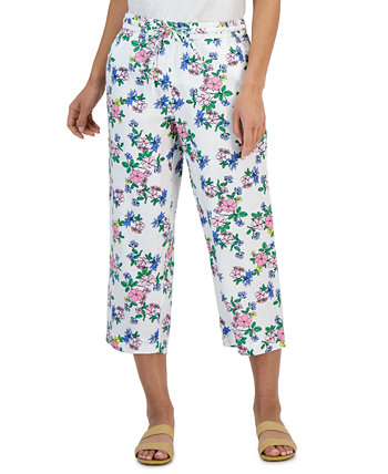 Women's Linen Floral Cropped Pants, Created for Macy's Charter Club