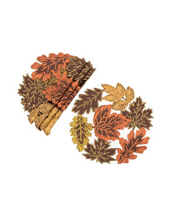 Круглые салфетки с вышивкой "Осенние листья" - набор из 4 Manor Luxe