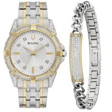 Men's Bulova Two-Tone Stainless Crystal Accent Watch and Crystal ID Bracelet Box Set Bulova