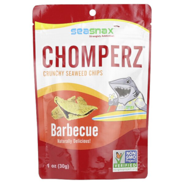 Чипсы из морских водорослей Chomperz, Барбекю, 30 г, без ГМО, необычайно вкусные SeaSnax