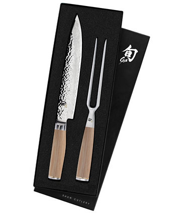 Stainless Steel Premier 2 Pc Carving Set: Slicing Knife 9.5" and Carving Fork in a boxed set. Shun