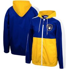 Men's Mitchell & Ness Royal/Gold Milwaukee Brewers Game Day Full-Zip Windbreaker Hoodie Jacket Unbranded