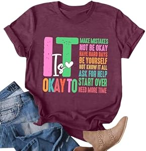 Mental Health Shirt for Women It's Okay to Make Some Mistakes Letter Print Tshirt Mental Health Gifts Tops Ithalt