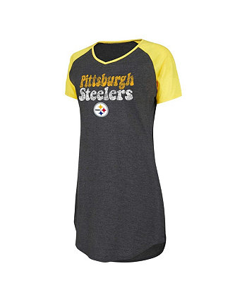 Женская ночная рубашка Pittsburgh Steelers черного и золотого цвета с v-образным вырезом и регланами Concepts Sport