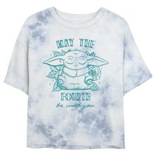 Juniors' Star Wars &#34;May The Fourth Be With You&#34; Grogu Line Art Wash Crop Tee Star Wars
