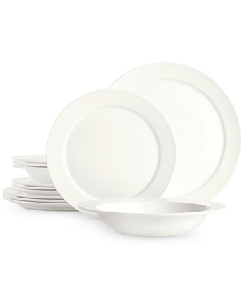Костяной фарфор с круглым ободом, 12 шт. Набор посуды Bone, созданный для Macy's Hotel Collection