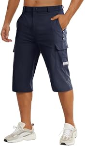 TACVASEN Men's Capri Pants Long Shorts Below Knee Cargo Shorts 3/4 Hiking Lightweight Quick Dry with Pockets for Workout TACVASEN