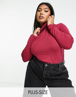 Simply Be roll neck top in burgundy Simply Be