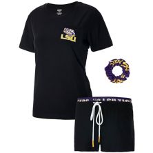 Женская футболка Concepts Sport, черный / фиолетовый LSU Tigers Zest, комплект для сна, резинка для волос и шорты Unbranded