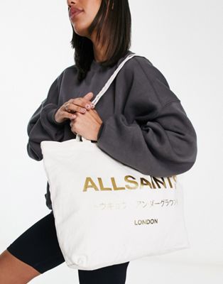 Бело-золотая сумка-тоут AllSaints Underground из фольги AllSaints