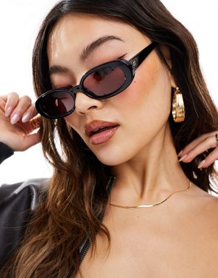 Le Specs X ASOS outta love oval sunglasses in black with rose lens Le Specs