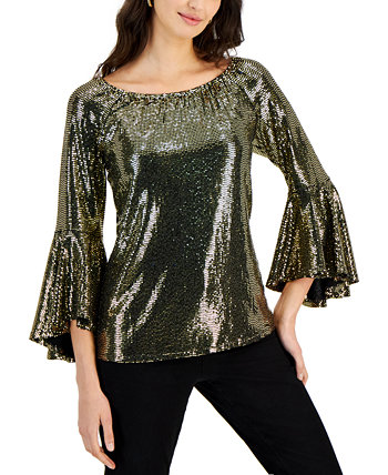 Women's Sequined On & Off the Shoulder Bell Sleeve Top Fever
