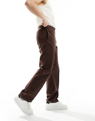 Коричневые прямые брюки из смесового льна ASOS DESIGN ASOS DESIGN