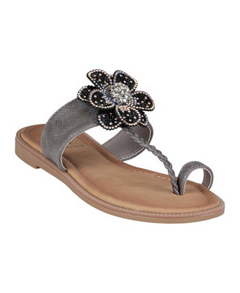 Женские сандалии без шнуровки на плоской подошве с цветочным узором и кольцом на носке GC Shoes