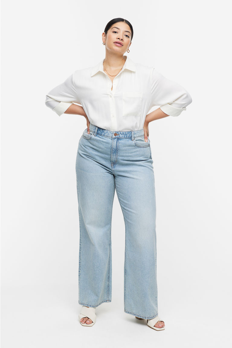 Широкие высокие джинсы с пышной посадкой H&M