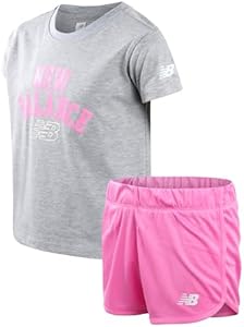 New Balance Girls' Active Shorts Set - 2 Piece Performance T-Shirt and Gym Shorts (4-12) New Balance