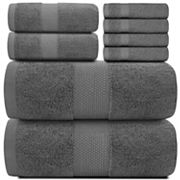 White Classic Luxury Cotton 8 Pcs Towel Set - 2x Bath Towels, 2x Hand Towels, 4x Washcloths White Classic