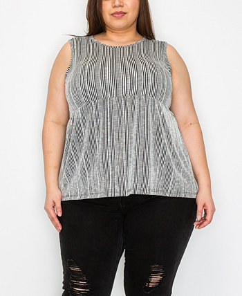 Plus Size Variegated Textured Stripe Baby Doll Tank Top COIN 1804