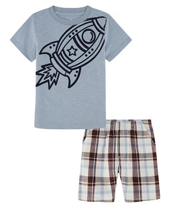 Комплект из футболки с короткими рукавами Rocket и постиранных шорт в клетку для маленьких мальчиков Kids Headquarters