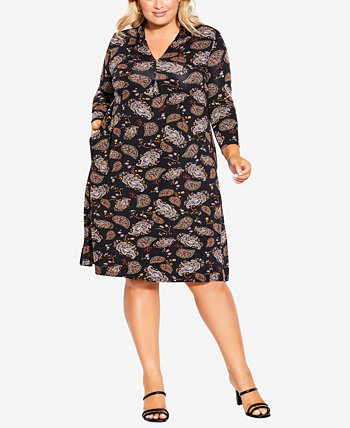 Plus Size Lylah Print V-Neck 3/4 Sleeve Tunic Dress AVENUE