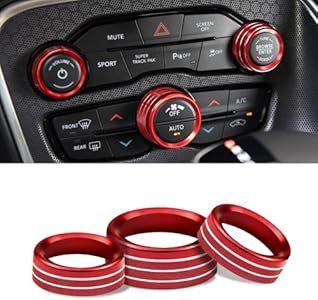 3Pcs Air Conditioner Switch Button Knob Cover, Climate Control Knob Covers, Aluminum Alloy A/C Decal Trim Rings, Car Interior Accessories Compatible with Challenger Durango 2015-2022 (Black) Kutyun