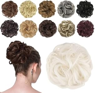 FESHFEN Messy Bun Hair Piece Hair Bun Scrunchies Synthetic Jet Black Wavy Chignon Ponytail Hair Extensions Thick Updo Hairpieces for Women Girls 1PCS FESHFEN