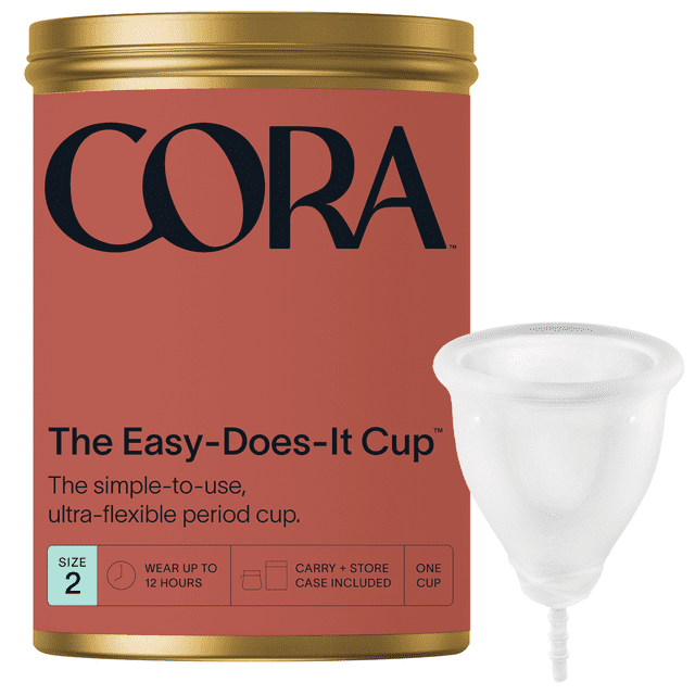 Cora Menstrual Cup, Medical Grade Silicone, Clear, 12 Hour Leak Protection, Size 2 Cora