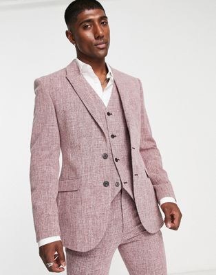 Бордовый супероблегающий пиджак с штриховкой ASOS DESIGN Wedding ASOS DESIGN