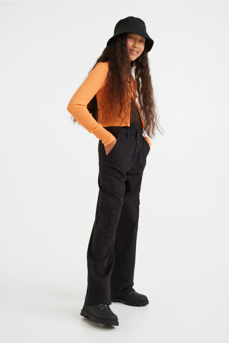 Широкие хлопковые брюки-карго H&M