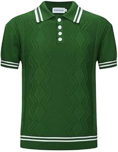 OXKNIT Men’s Knitted Vintage Polo Shirt, 1960s Mod Style Retro Polo Textures Shirt with Double Line Neck OXKnitstore