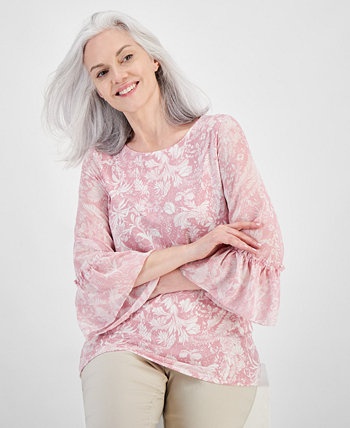 Petite Printed Ruffled-Sleeve Top, Created for Macy's J&M Collection