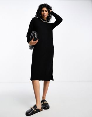 Черное вязаное платье миди с высоким воротником Vila Vila