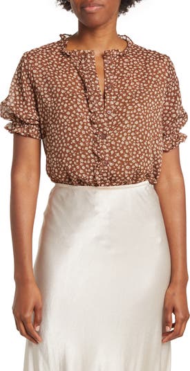 Sheer Ruffle Front Sleeve Blouse Pleione